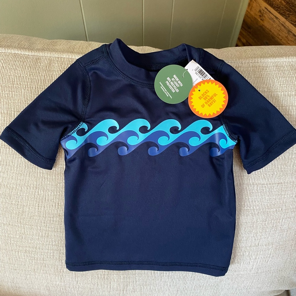 Place Kids Navy Blue Wave Rash Guard Swim Shirt SPF 50 NWT